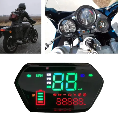 Vista 2 de Keenso Velocímetro de motocicleta, tacómetro universal de 60 V, pantalla LCD digital, medidor de motocicleta para Harley-Davidson, Honda, Yamaha