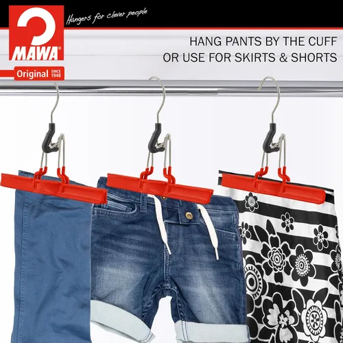 Vista 5 de Mawa by Reston Lloyd - Percha antideslizante con abrazadera para pantalones y faldas, estilo M26, juego de 2, rojo