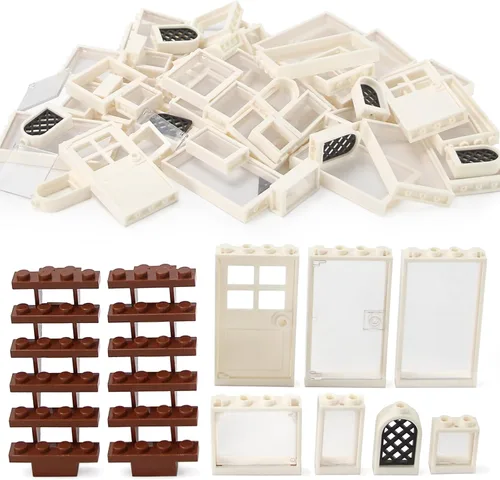 Vista 2 de Juego de ladrillos para ventanas y puertas, accesorios para casa, kit de bloques de construcción MOC, 118 piezas y partes compatibles