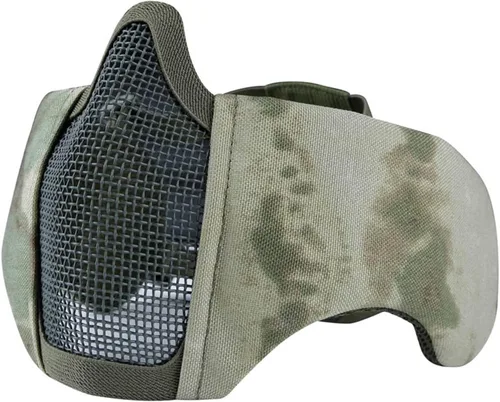 Vista 21 de AOUTACC Máscara de malla de airsoft plegable, máscaras de malla tácticas militares de nailon de media cara con protección para los oídos ajustables