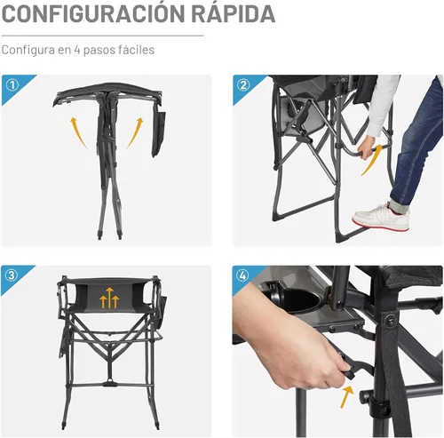 Vista 9 de EVER ADVANCED Silla alta de textileno para campamento, silla de directores de malla, taburete de bar plegable alto con mesa auxiliar para Malla Negra