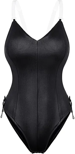 Vista 2 de Conjunto de traje de disfraz de conejito para mujer, una sola pieza, con accesorios, Negro + rojo, XL