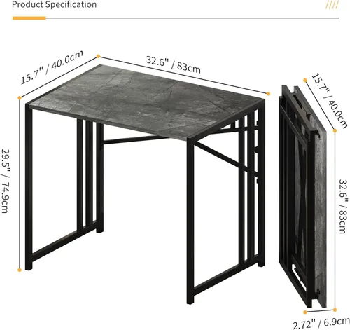 Vista 36 de Escritorio plegable de 47 pulgadas, no requiere montaje, mesa de oficina en casa, escritorio de campamento para computadora de juegos, color beige