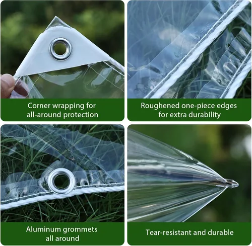 Vista 5 de Lona impermeable transparente de 3.3 x 8.2 pies, cubierta de lona de vinilo de PVC transparente resistente con ojales, impermeable antidesgarros