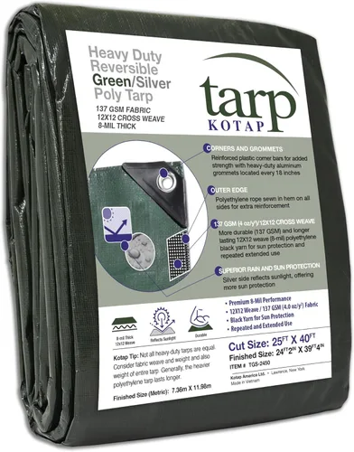 Vista 102 de Kotap TGS-0608 - Lona de polietileno reversible de 8 mil con protección UV, 6 pies X 8 pies, verde-plata