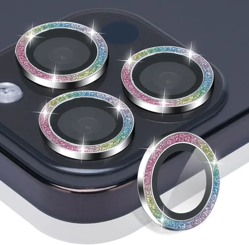 Vista 15 de Protector de lente de cámara para iPhone 15 Pro Max, protector de lente de vidrio templado con anillo de aleación de aluminio, compatible con iPhone