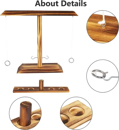 Vista 4 de Ring Toss Games for Adults, Fast-Paced Interactive Toss Games with Shot Ladder Bundle, Outdoor Indoor Handmade Wooden Hook and Ring Game for Bars