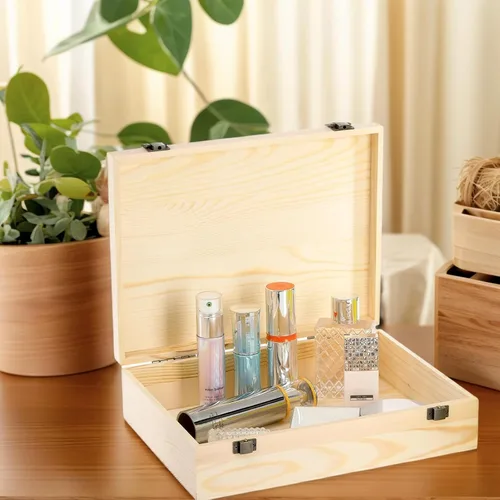 Vista 6 de Frcctre Paquete de 2 cajas de madera sin terminar de 12 x 9 x 3 pulgadas, caja decorativa de madera de pino natural sin terminar, caja de regalo