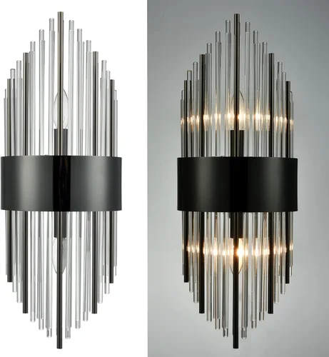 Vista 7 de SAMTEEN Juego de dos apliques de pared de cristal modernos de 2 luces, iluminación de pared de baño de vidrio negro para pasillo, dormitorio
