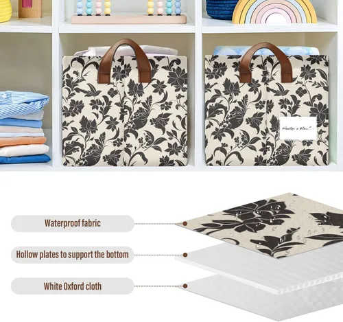 Vista 6 de Victorian Hand Sketch Flowers Large Storage Baskets Storage Containers with Handles Book and Clothes Living Room for Organizing Closet Shelf cajas