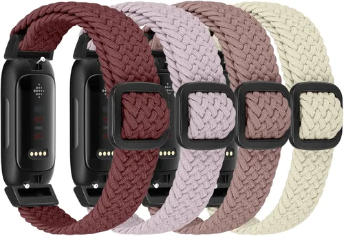 Vista 8 de Paquete de 4 correas elásticas trenzadas ajustables compatibles con Fitbit Inspire 3/Inspire 2/Inspire HR/Inspire/Ace 3/Ace 2 para mujeres