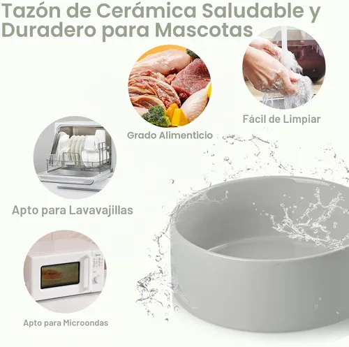 Vista 6 de SPUNKYJUNKY Cuencos elevados de cerámica para perros con soporte de bambú de acacia, juego de cuencos de agua y comida para perros y gatos de 6.1