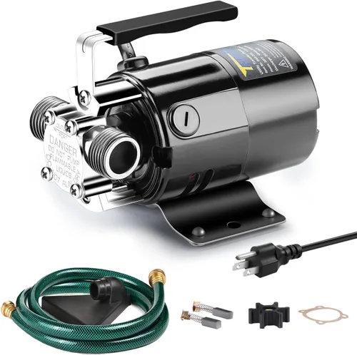 Vista 8 de Trupow DC 12-Volt 1/10HP 330GPH, alimentada por batería, mini bomba de agua de transferencia de sumidero eléctrico portátil con kit de manguera