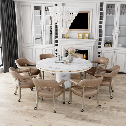 Vista 129 de Silla de comedor con ruedas, sillas de capitán con rodillos, juegos de dinette, sillas de póquer con ruedas, mesa de cocina, sillas rodantes, silla
