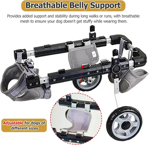 Vista 4 de JYHHCYS Silla de ruedas portátil para patas traseras para perros pequeños, carrito ligero y ajustable para perros - Silla de ruedas para mascotas