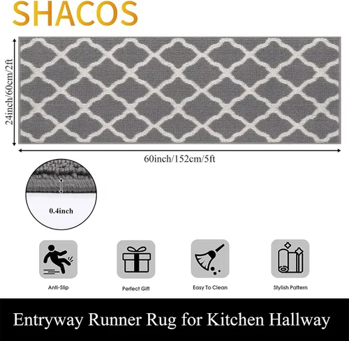 Vista 2 de SHACOS Alfombras de pasillo de entrada de 2 x 5 pies, alfombra lavable con parte trasera de goma antideslizante, alfombras de cocina atrapa suciedad