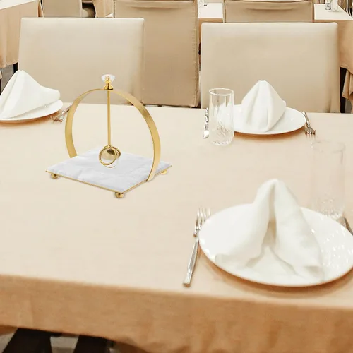 Vista 5 de Beaupretty Rustic Arc Iron Napkin Holder for Dining Table, Gold Metal Paper Towel Dispenser with Weighted Arm, Countertop Organizer for Kitchen and