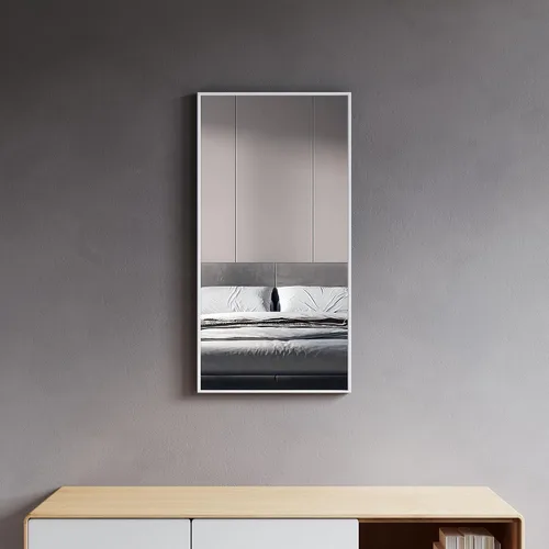 Vista 4 de Dowell Espejo de baño Espejo de pared rectangular con marco de metal Espejo de marco delgado Espejo de tocador de baño moderno - Negro 5004