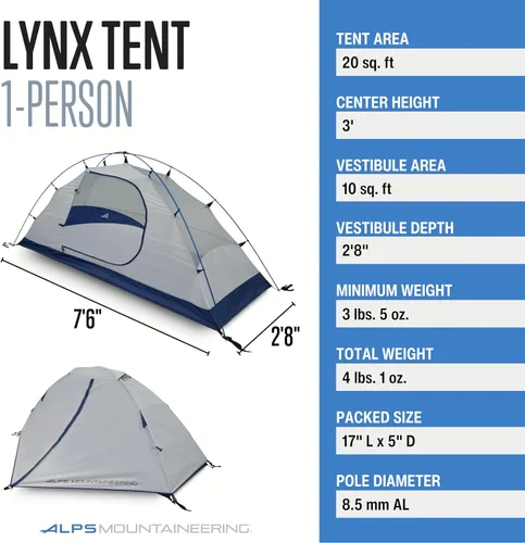 Vista 9 de ALPS Mountaineering Tiendas de Campaña para Mochileros Lynx 1