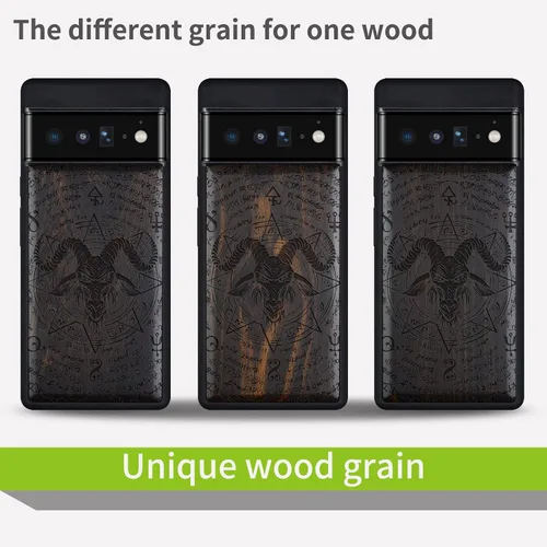 Vista 7 de Carveit Funda de madera para Pixel 6 Pro [madera natural y TPU suave negro] a prueba de golpes, diseño único de madera compatible con Google Pixel 6