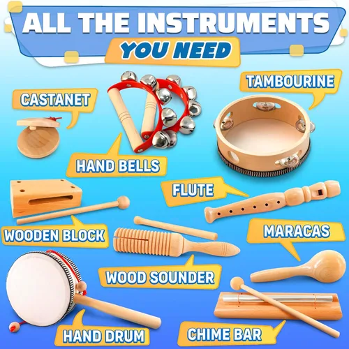 Vista 2 de Instrumentos de percusión para adultos – Kit de instrumentos musicales de 13 piezas con bolsa de almacenamiento duradera – Mejora el ritmo