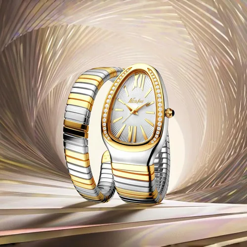 Vista 4 de MASTOP Reloj de cara de serpiente para mujer, con forma de serpiente, relojes para mujer, relojes impermeables de acero delicado para mujer, relojes
