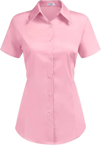 Vista 11 de HOTOUCH - Camisas básicas con botones para mujer de manga corta elásticas con cuello de botón para mesera y trabajo