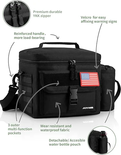 Vista 3 de JOYHILL Lonchera táctica para hombres, bolsa de almuerzo aislada con soporte desmontable para botellas, bolsa térmica grande y duradera