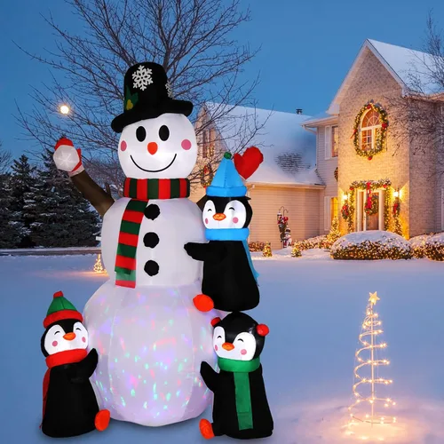 Vista 4 de Decoraciones navideñas inflables de 8 pies con luces LED, árbol de Navidad inflable, decoración de fiesta familiar, patio, césped, decoración