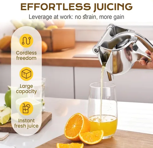Vista 4 de Extractor de jugo de fruta fresca de aleación de aluminio, exprimidor de mano exprimidor de limón, prensa manual con agarre ergonómico, fácil