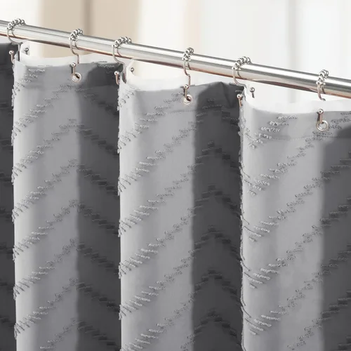 Vista 31 de Dynamene - Cortina de ducha, tela bohemia y rústica con rayas con chebrón en relieve, cortina texturizada para decoración de baño, juego de cortina