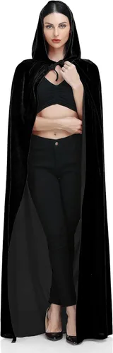 Vista 3 de Ammiko Capa de terciopelo unisex con capucha, disfraz de Halloween, capa con capucha para adultos, capa de bruja vampiro para mujeres