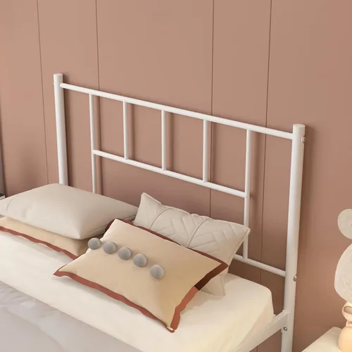 Vista 7 de VECELO Marco de cama de plataforma de metal doble con cabecero, soporte de listones de acero resistente, almacenamiento debajo de la cama,