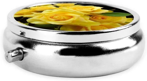 Vista 3 de Yellow Rose Print Round Pill Box 3 Compartment Medicine Pill Case Portable Pill Container for Daily Medicine Supplement Vitamin
