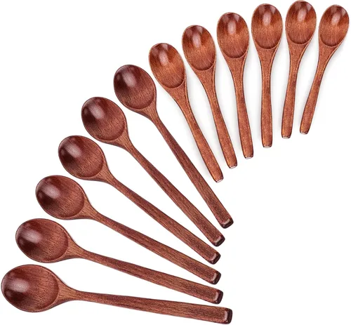 Vista 8 de Cucharas de madera de 6 pulgadas, juego de 6 cucharas de sopa, pequeños utensilios de madera para café, té, mermelada, azúcar, helado y sales