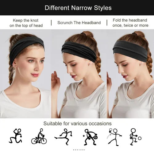 Vista 4 de YONUF, Diademas de moda para mujer, diadema ancha, bandas para el cabello para yoga y ejercicio, accesorios para el cabello, banda negra, paquete