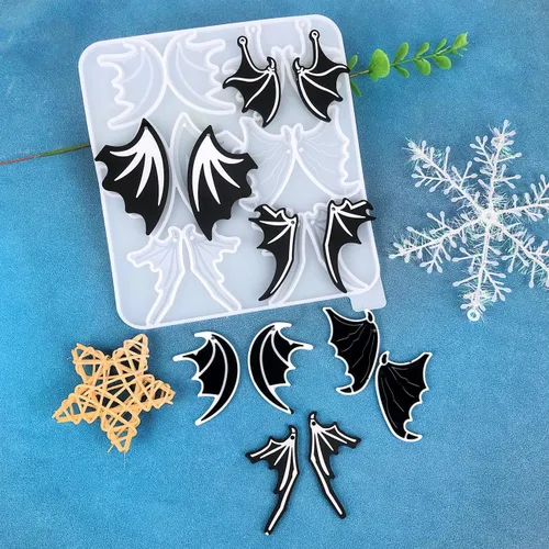 Vista 5 de 6 pares de aretes de alas de dragón colgantes de molde epoxi, alas izquierda y derecha, molde de silicona de fundición de resina DIY