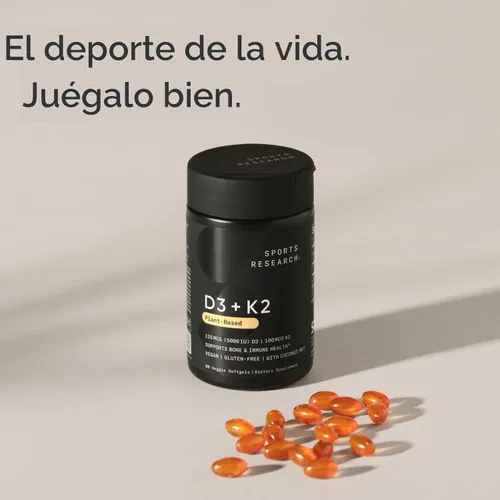 Vista 7 de Sports Research® Vitamina D3 + K2 con aceite de coco, vitamina D vegana 5000iu y vitamina K Mk7 de 100 mcg para apoyo óseo e inmunológico