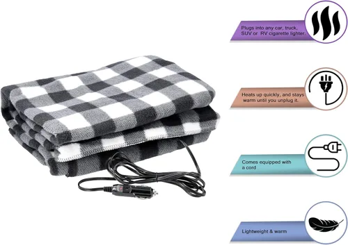 Vista 3 de Cobija eléctrica para auto de 12 voltios, Azul/Negro