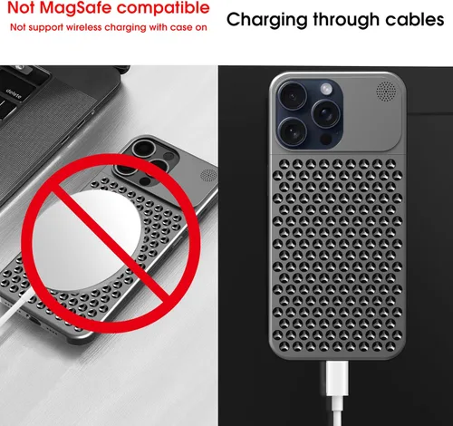 Vista 3 de Arae Funda de metal para iPhone 15 Pro, disipación de calor anticaídas, funda de aluminio delgada antiarañazos para iPhone 15 Pro de 6.1 pulgadas