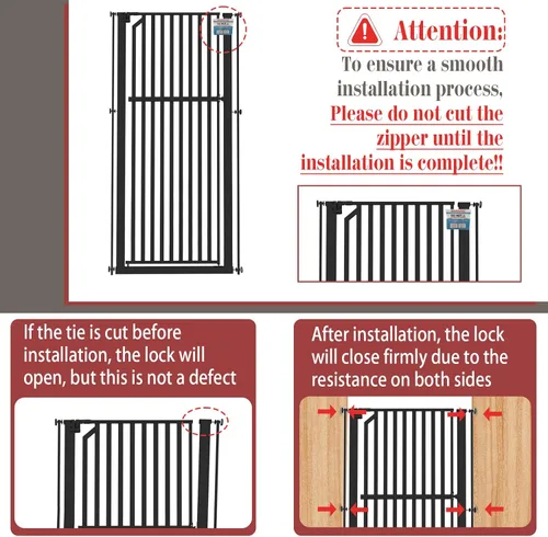 Vista 5 de Glaf Puerta extra alta para mascotas de 63 pulgadas, puerta de gato montada a presión, puerta de metal de seguridad para gatos, ancho ajustable