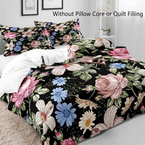 Vista 3 de LUVIVIHOME Juego de 2 piezas de funda de edredón vintage con diseño floral, juego de ropa de cama tamaño individual, estilo bohemio retro