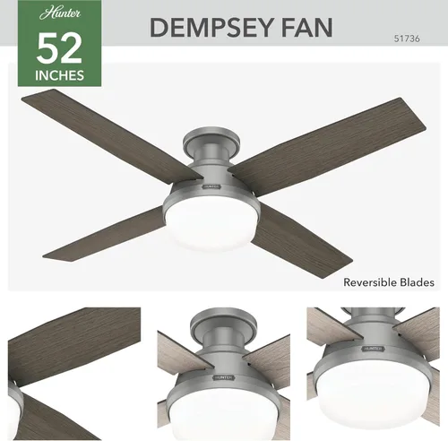 Vista 2 de Hunter Fan Company 51736 Dempsey - Ventilador de techo, 52, color plateado