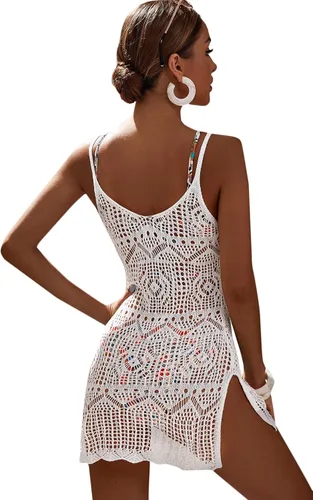 Vista 2 de SOLY HUX Traje de baño de playa con tirantes delgados y dobladillo dividido para mujer Blanco