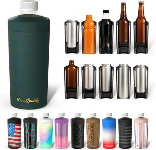 Vista 35 de Universal Buddy XL Can Cooler de Frost Buddy - Se adapta a latas y botellas de 12 onzas, 16 onzas, 20 onzas y 24 onzas - Mantén tus bebidas Azul bebé