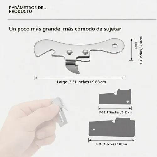 Vista 4 de NACOLUS Abrelatas manual de acero inoxidable para acampar, abrebotellas