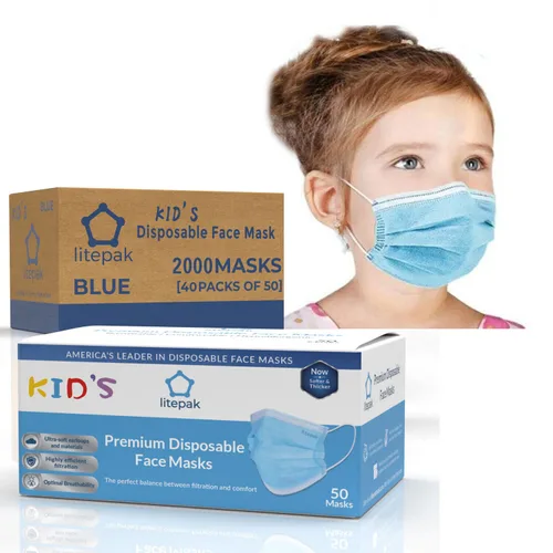 Vista 5 de 2000 máscaras faciales desechables para niños, 3 capas para niños y niñas (negro)