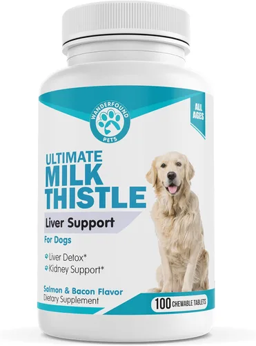Vista 8 de Wanderfound Pets Cardo mariano para perros – Sabroso salmón y tocino saborizado natural para mascotas – Fórmula de desintoxicación y reparación