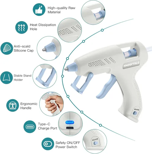 Vista 6 de Pistola de pegamento caliente inalámbrica, pistola de pegamento de 20 W con 30 barras de pegamento, precalentamiento rápido 90S, pistola