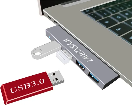 Vista 5 de Hub USB 4 en 1 divisor USB 1 expansor USB 1 * USB 3.0 y 3 * Hub USB 2.0 para computadora portátil, Windows, PC, Mac, impresora, unidad flash